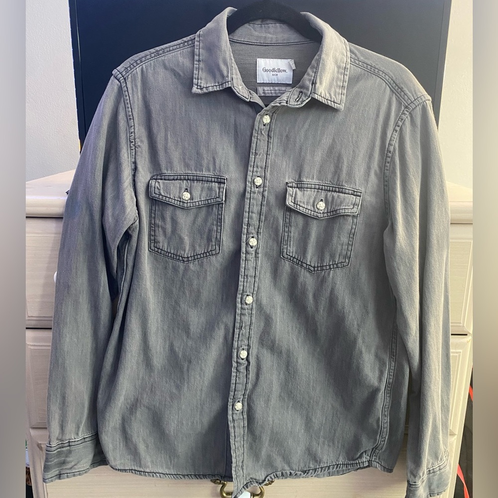 Lightwashed black jean button down long sleeve